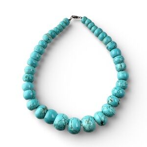 Chunky Genuine Turquoise Rondelle Graduated Beaded Necklace 925 Clasp 18”